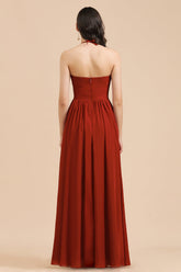 Rust Halter Long Chiffon Bridesmaid Dress On Sale-27dress